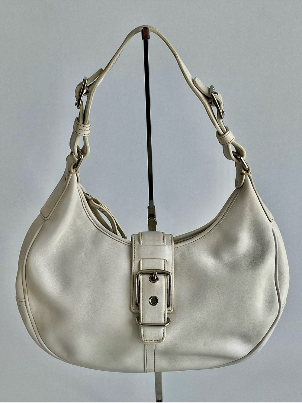 Coach Cream Leather Hobo with Buckle Strap Detail